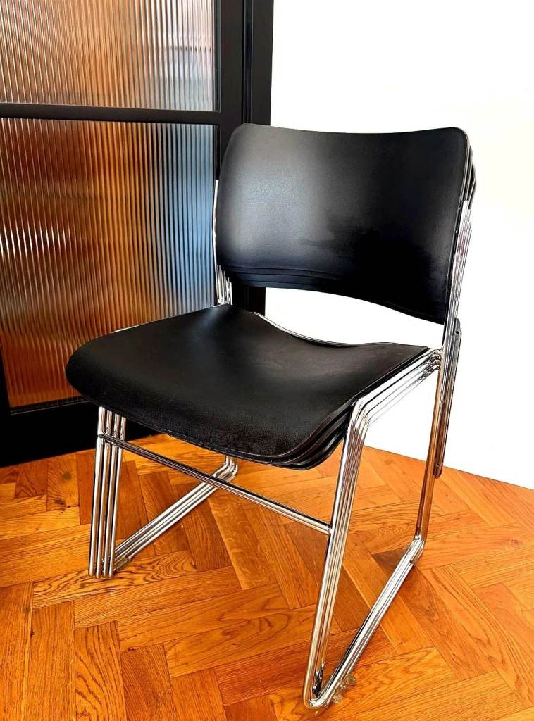 Set of 4 Howe 40/4 Stacking Chairs David Rowland Black Chrome MoMA Design Icon