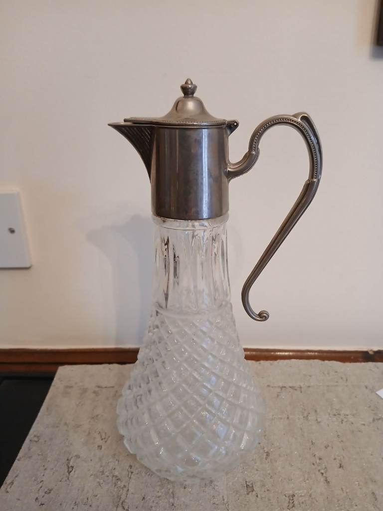 A Lovely Shaped, Vintage English Silver Plated, Claret Jug/ Wine Pitcher In Victorian Nouveau style