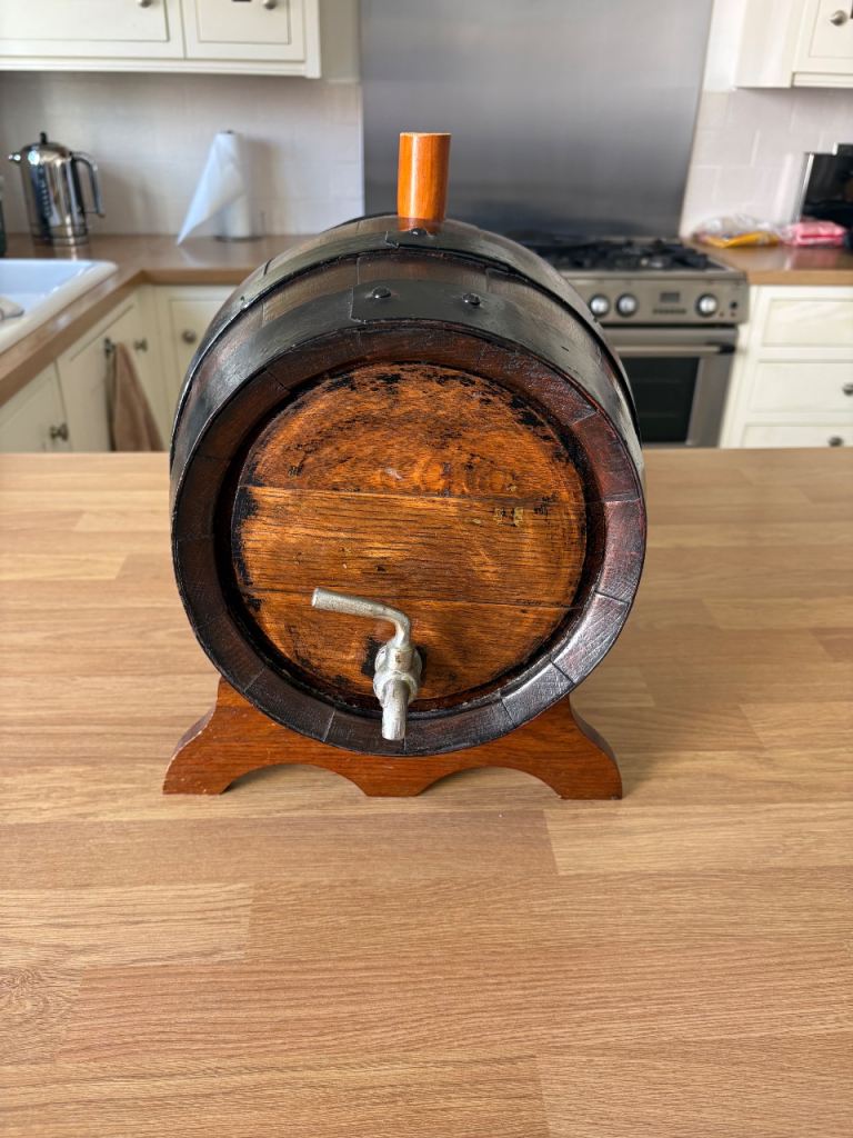 Vintage Wooden Barrel Drinks Dispenser with Tap & Stand