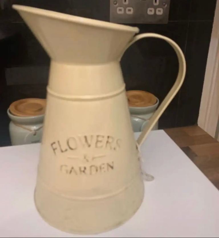Cream Metal Decorative Jug - 'Flowers & Garden'
