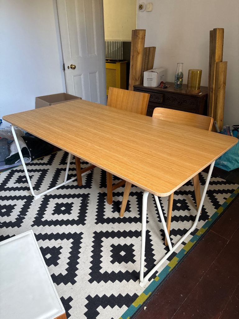 Ikea dining table bamboo white metal legs and chairs 