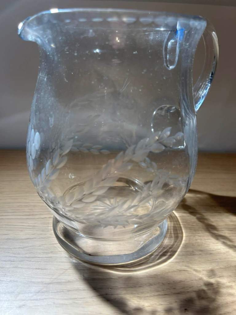 Antique Victorian Glass Crystal 3 pint Jug Pitcher