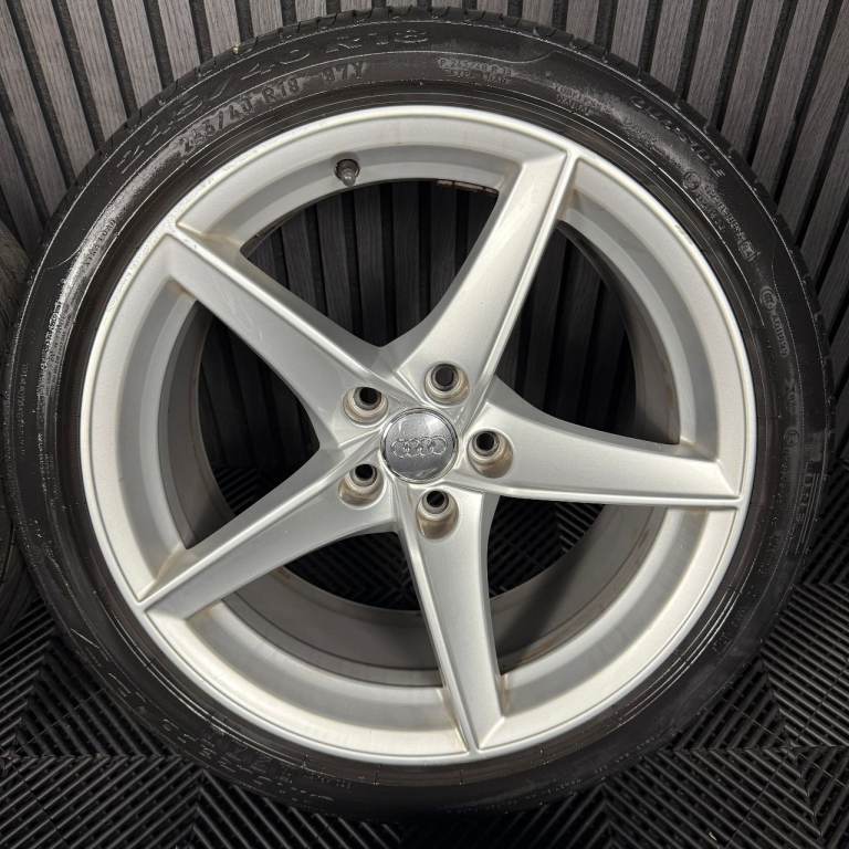 18" GENUINE AUDI A5 S LINE SILVER 5 SPOKE ALLOY WHEELS ALLOYS TYRES