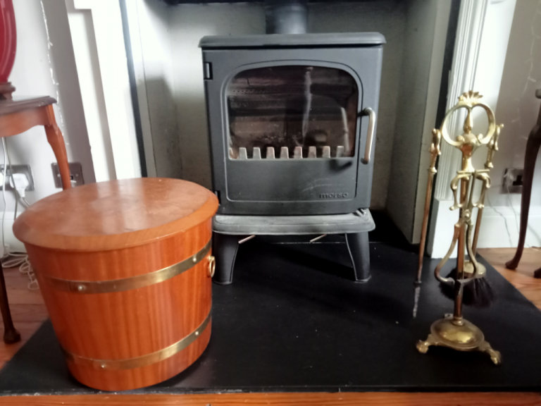 Vintage wood & brass coal bucket