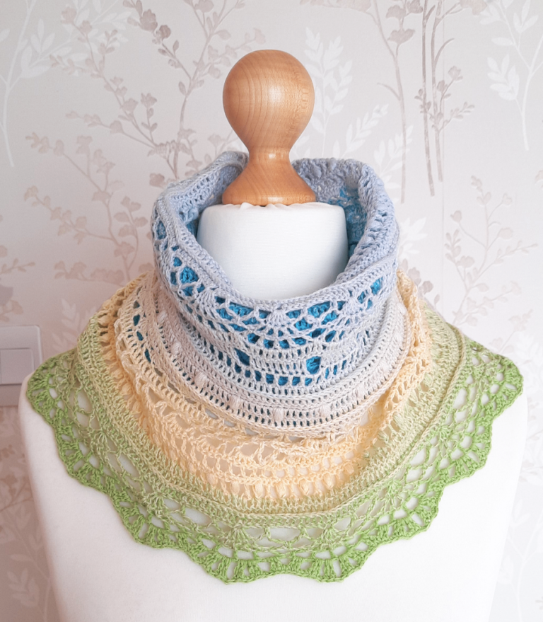 Stunning Half Circle Knitted  Shawl. Gradient Colour Change. Crochet Wrap, Boho Scarf Alternative