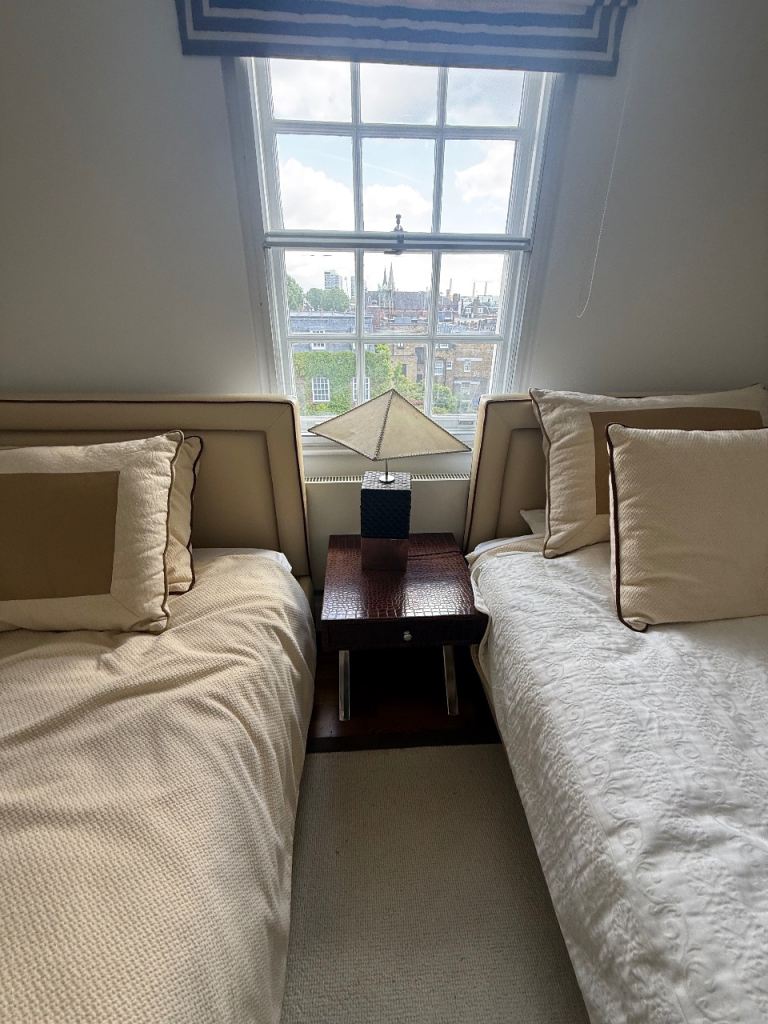 Two Single Upholstered Beds and Mattress — Excellent Condition