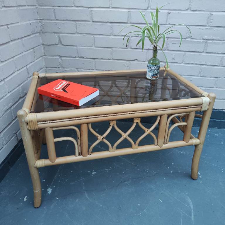 Retro Cane & Smoked Glass Coffee Table 