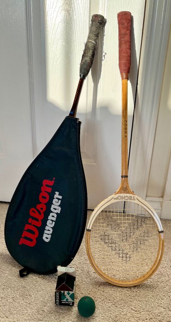 Vintage Squash Bundle: Tecno Pro Cobra Wooden Racket & Wilson Avenger + Case