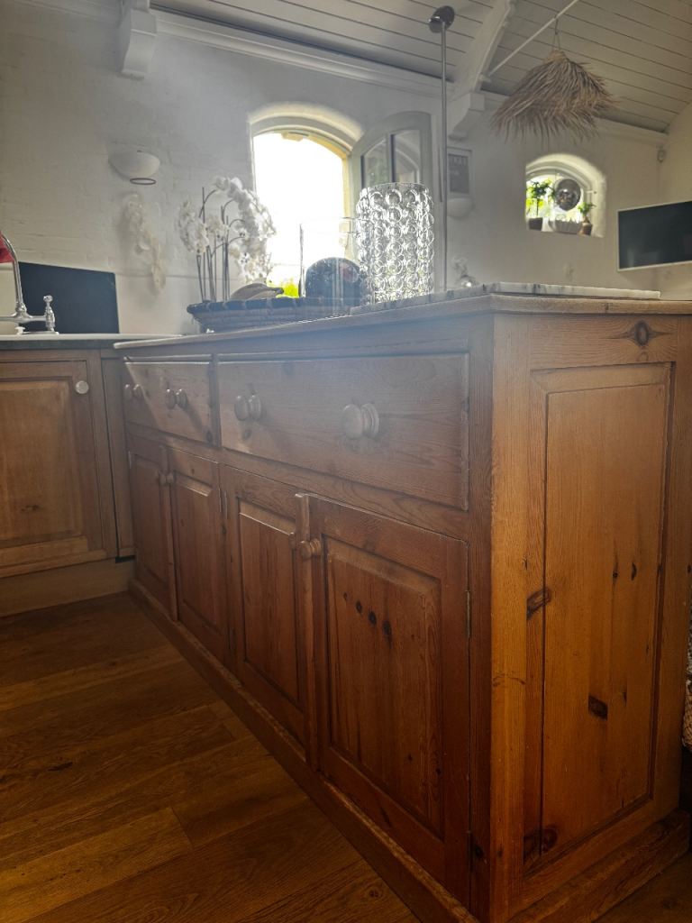 VINTAGE PINE- CUPBOARD- SIDEBOARD- ISLAND - SUPER WELL MADE TONNES OF STORAGE 