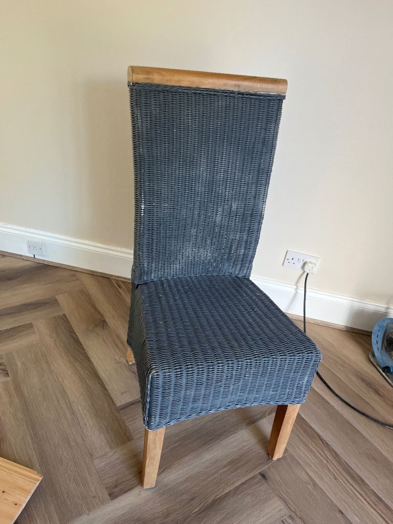Grey Woven Dining Chair with Wooden Legs