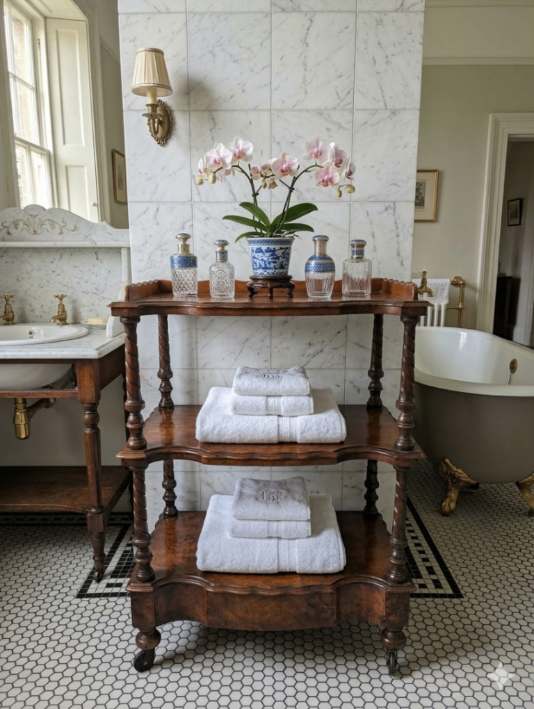 Antique burr walnut three tier whatnot with drawer