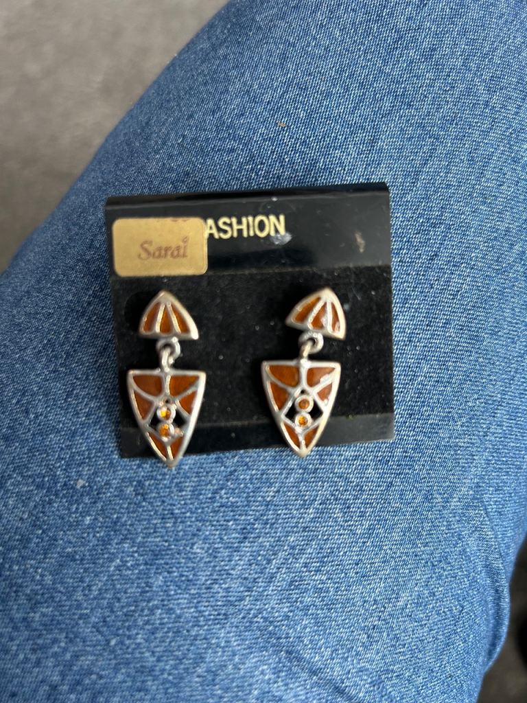 Geometric Brown & Silver Drop Earrings – Sarai Fashion