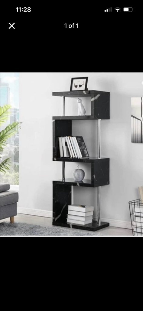 Modern Black Marble Effect Bookshelf with Chrome Supports