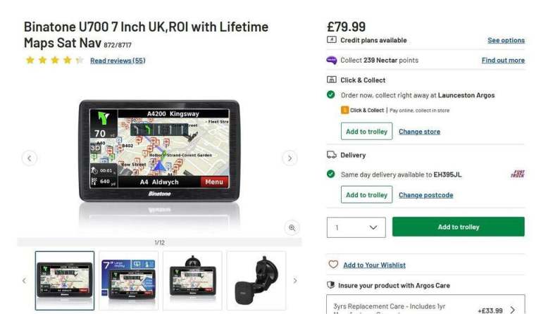 Binatone U700 7 Inch UK ROI with Lifetime Maps Sat Nav GPS Navigation
