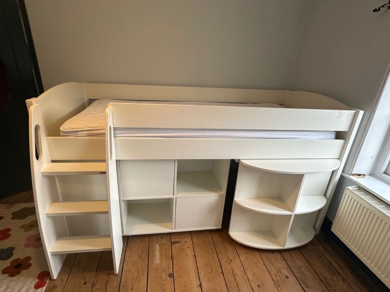 Stompa UNO S Plus Mid-sleeper & mattress w/desk, drawers & shelves
