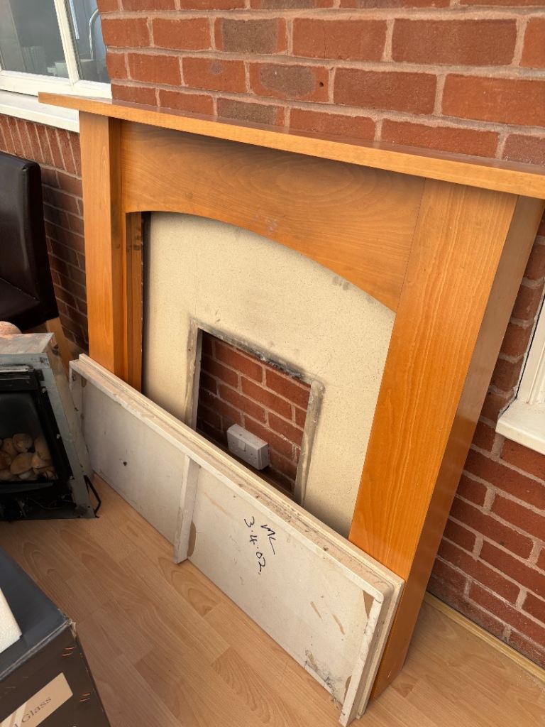 Oak-Effect Fireplace Surround with Genuine Marble Hearth & Back Panel