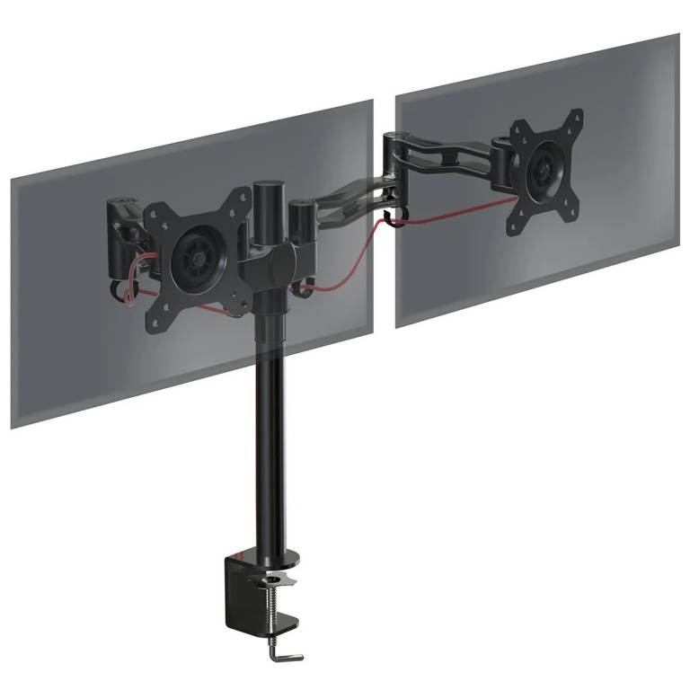 Duronic Computer Monitor Dual Arms Adj Stand DM352 Desk Mount VESA 75/100 13-27 Inch Screens Black
