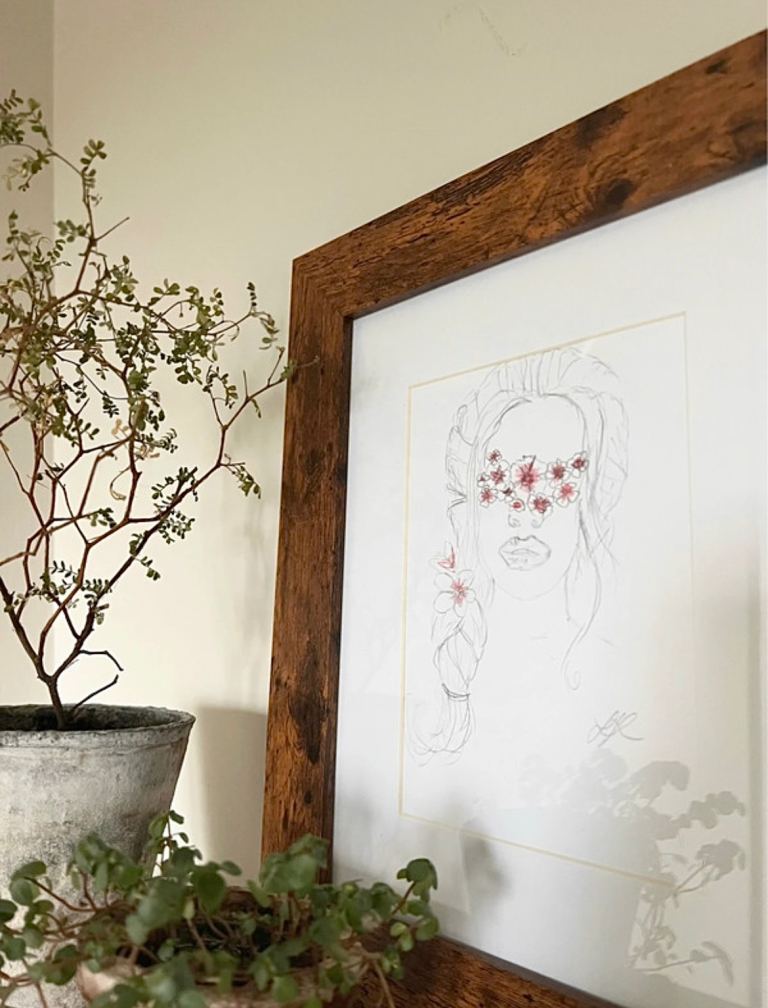 Framed Original Art Pencil Sketch Female Artwork Wall Hanging 