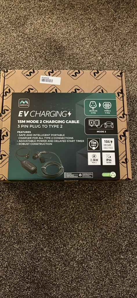 Masterplug EV CHARGER 3 pin plug to type 2 