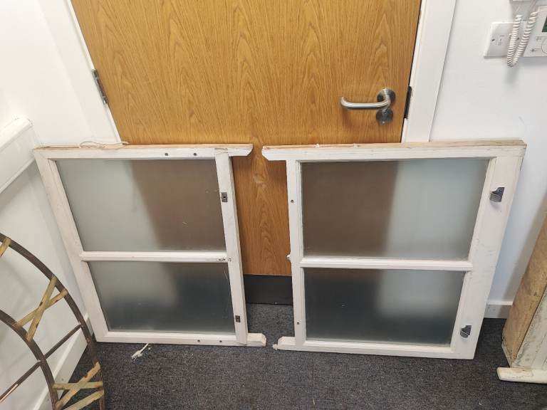 Hardwood sash window set.