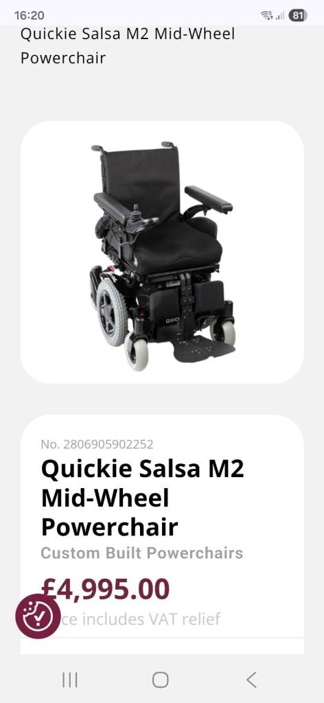 Quickie Salsa M2 Mid-Wheel Powerchair – Excellent Condition