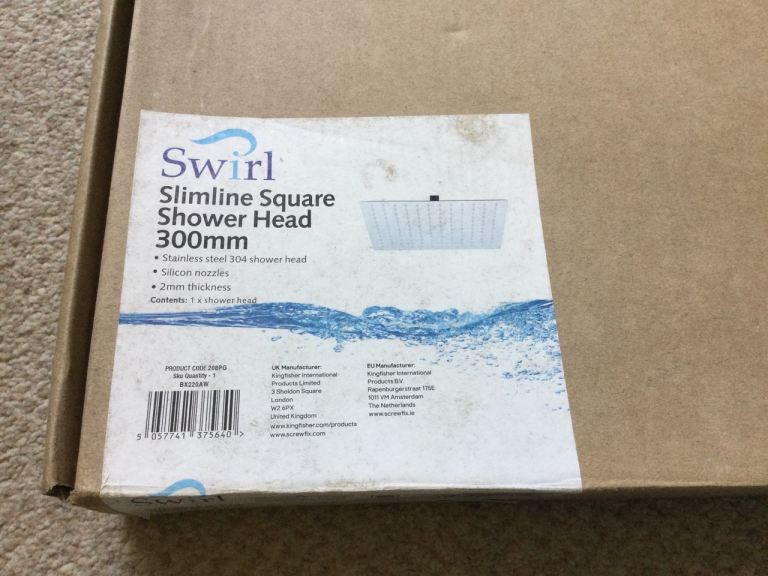 New Swirl Slimline Square Shower Head 300mm - Stainless Steel