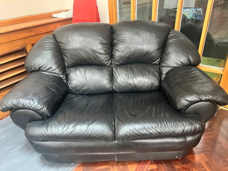 Black leather sofa