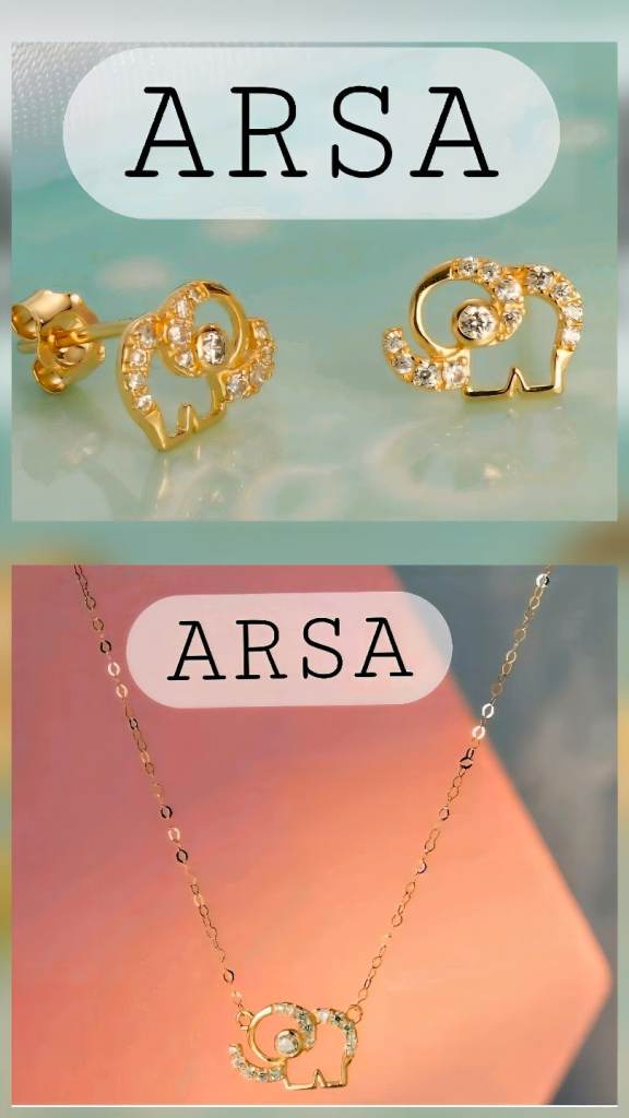 18ct- Solid  Gold- Set For Kids girls women- Necklace- Earrings