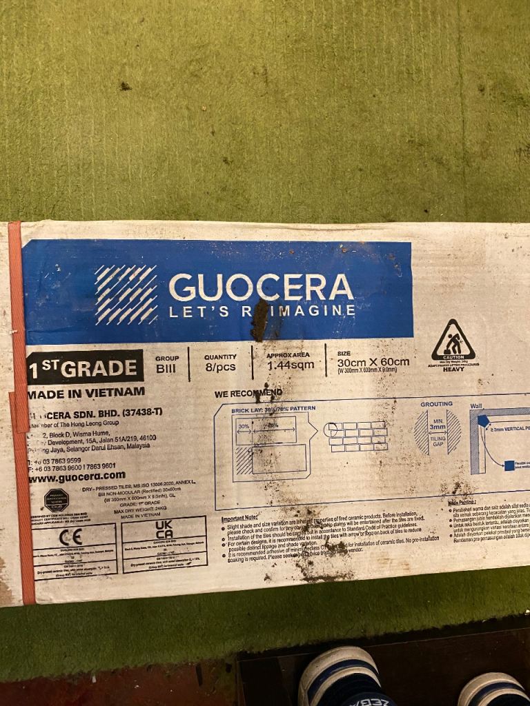 Guocera Ceramic Tiles - White Marble Effect 60x30cm - Approx 4sqm NEW