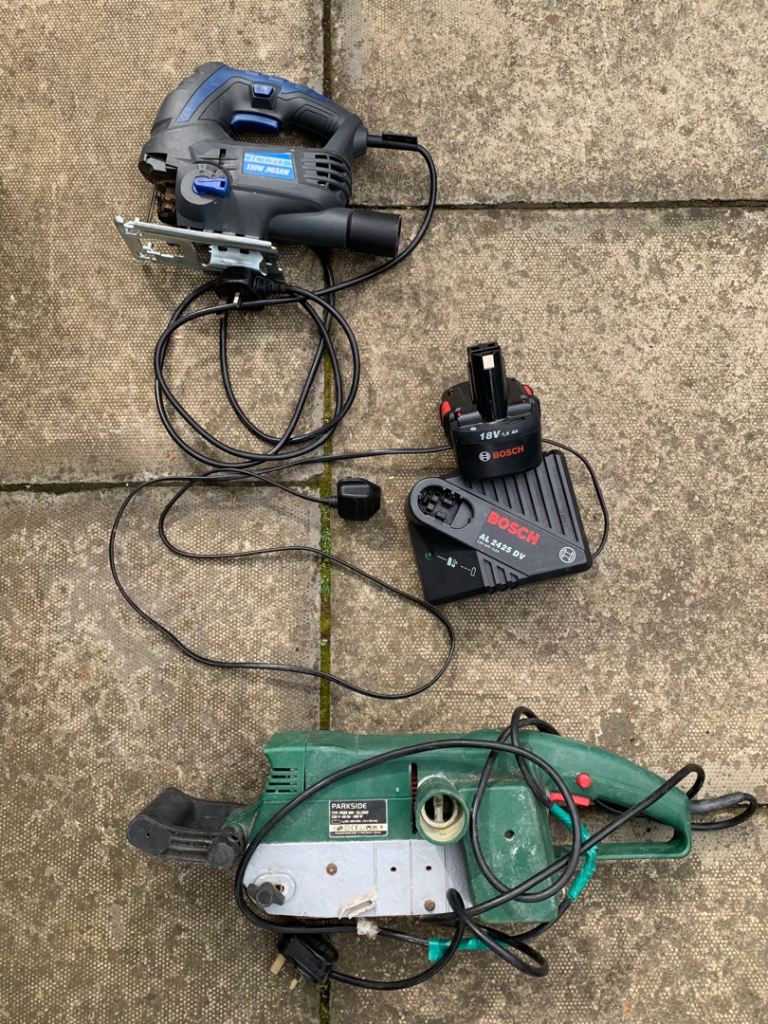 Power tools Energer Jigsaw, Parkside Sander, Bosch Charger with Battery
