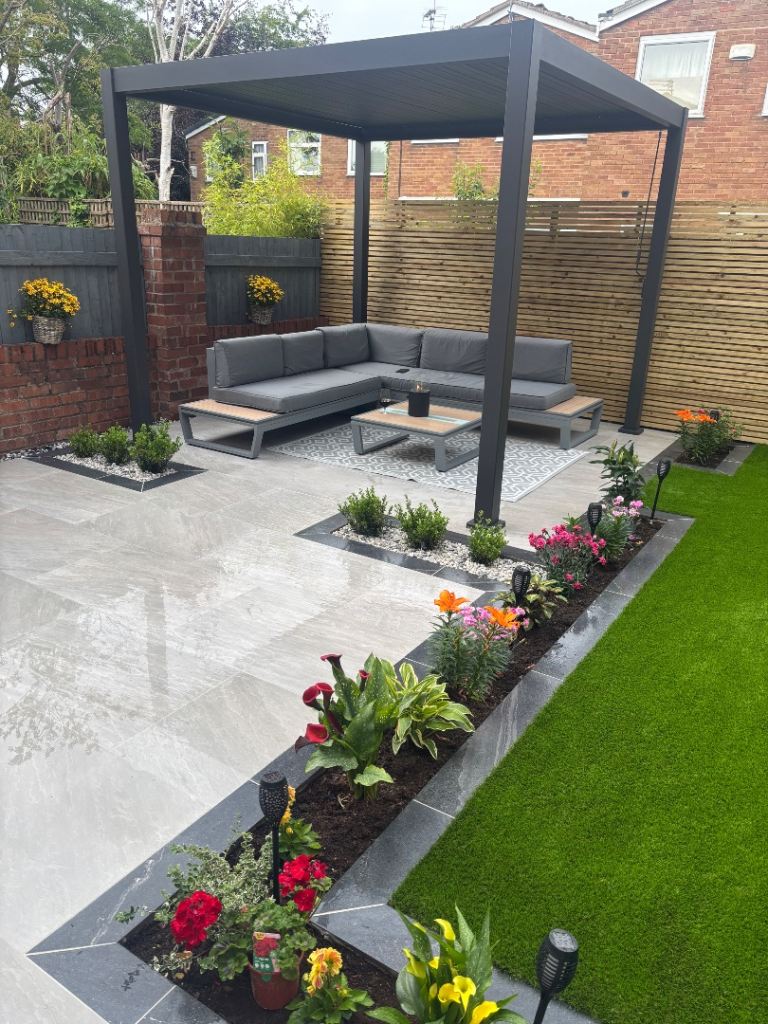 Landscaping, patio, paving, fencing, artificial grass