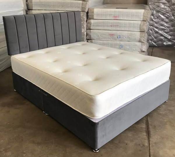 DOUBLE Divan Bed Base + Panel Line Headboard With Mattress Brand New Today Delivery Order Now✔✔