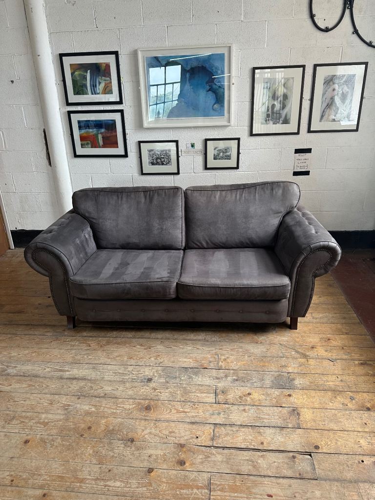 Lovely large 2 seater grey suede fabric 
