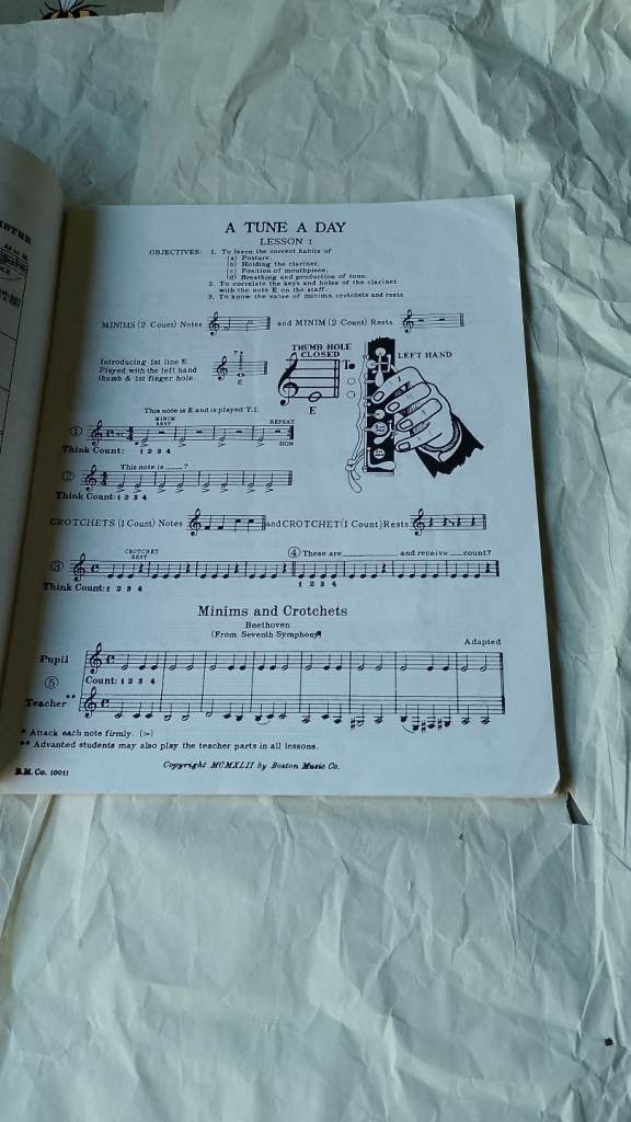 Selection of sheet music for clarinet