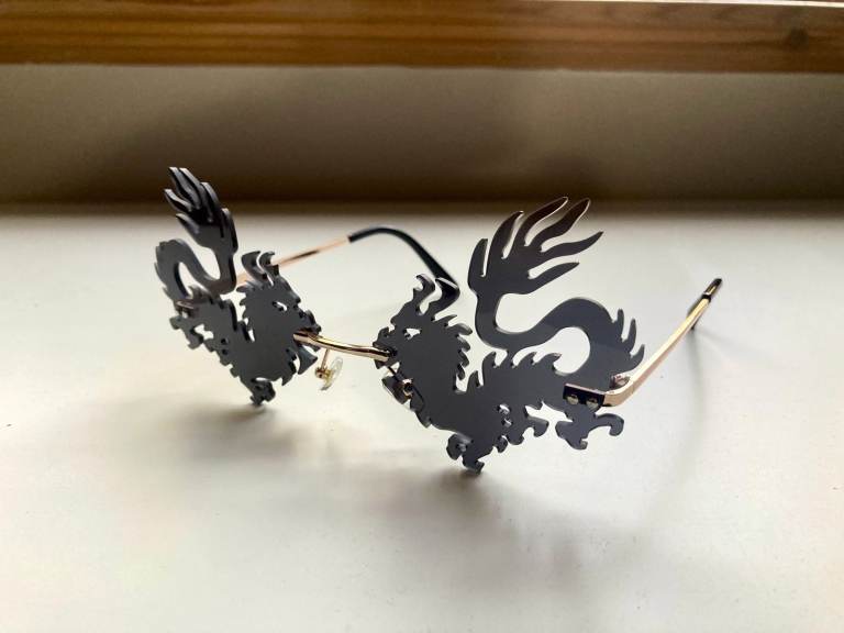 Festival rave dragons Dragon Y2K black and gold sunglasses