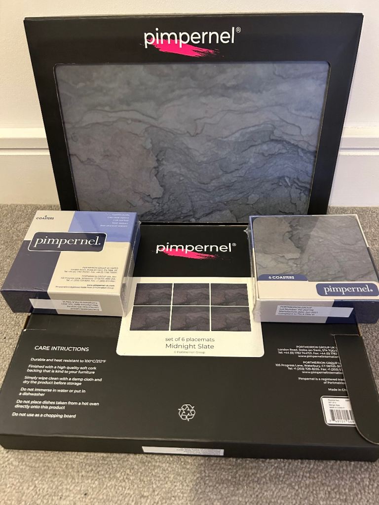 Stunning Slate Grey Place Mats & Coaster from Portmerion Home Brand New in box
