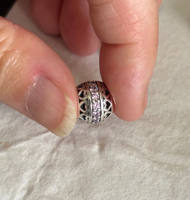 Sterling Silver Charm Bead with Pink Stones