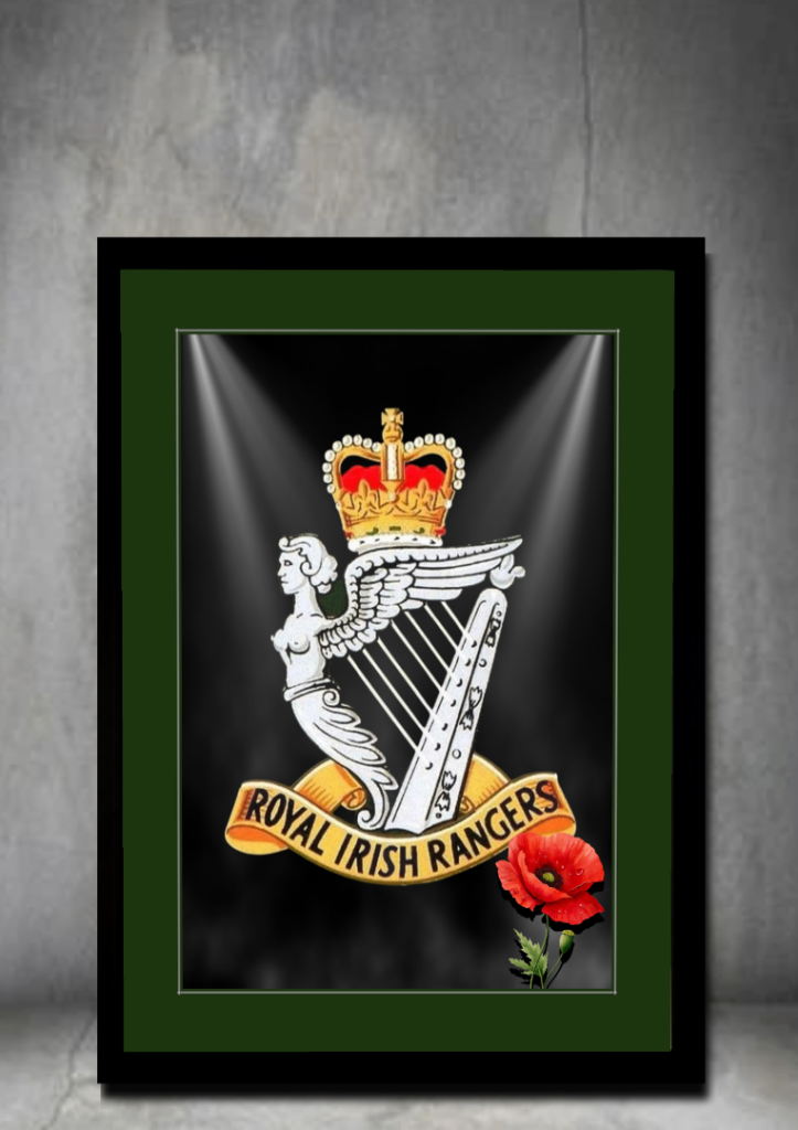 British army, Royal Irish Rangers bar man cave A3 picture in frame. 