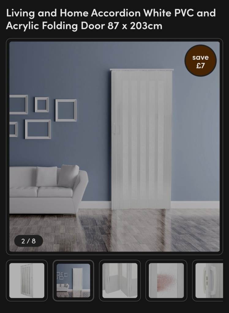 Living and Home White PVC Acrylic Folding Door 87 x 203cm