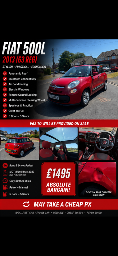 Fiat, 500L, MPV, 2013, Manual, 1368 (cc), 5 doors