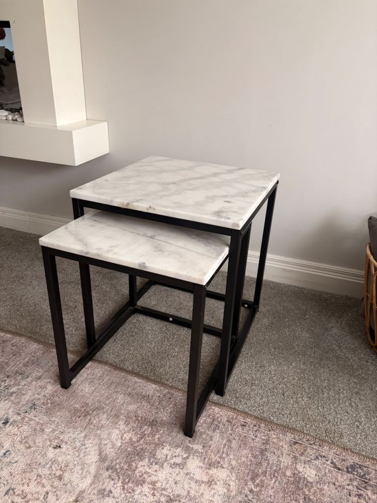 Coffee table next 2 tables white grey marble effect 