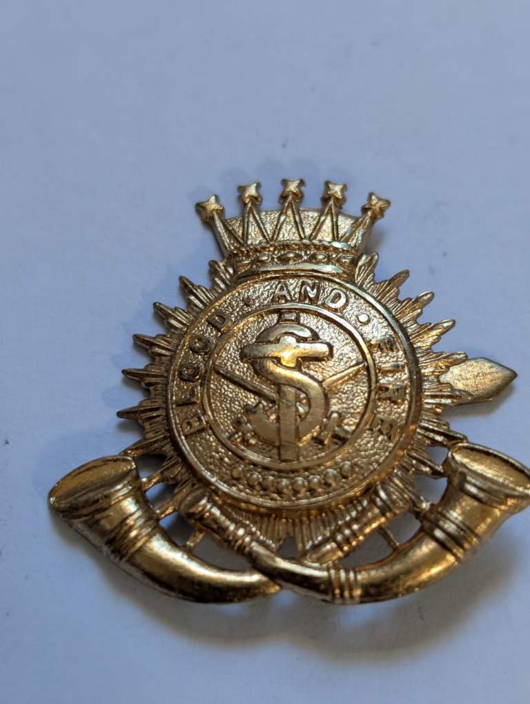 Vintage British Salvation Army Blood and Fire Gold Tone Cap Badge