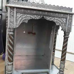 Beautifully Carved Indian Home Temple Mandir - Silver Finish
