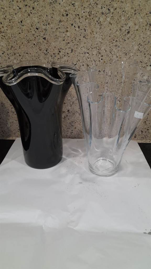 2 fluted edge glass vases