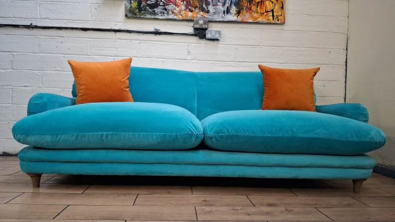 Loaf Pudding large sofa in Torquoise blue clever velvet RRP £2500