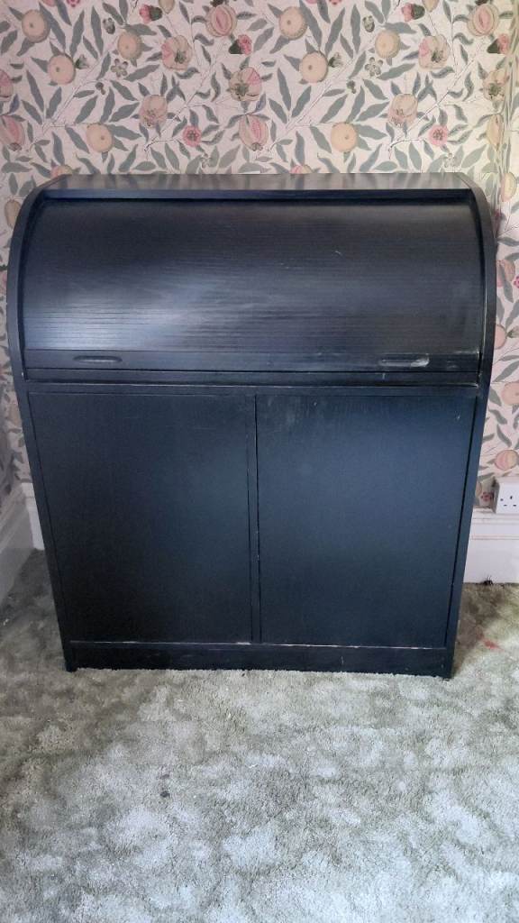 A Habitat Black roll top desk from 1986-87