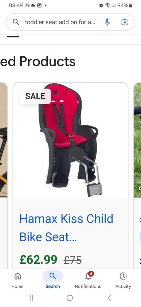 Toddler seat for adult bike