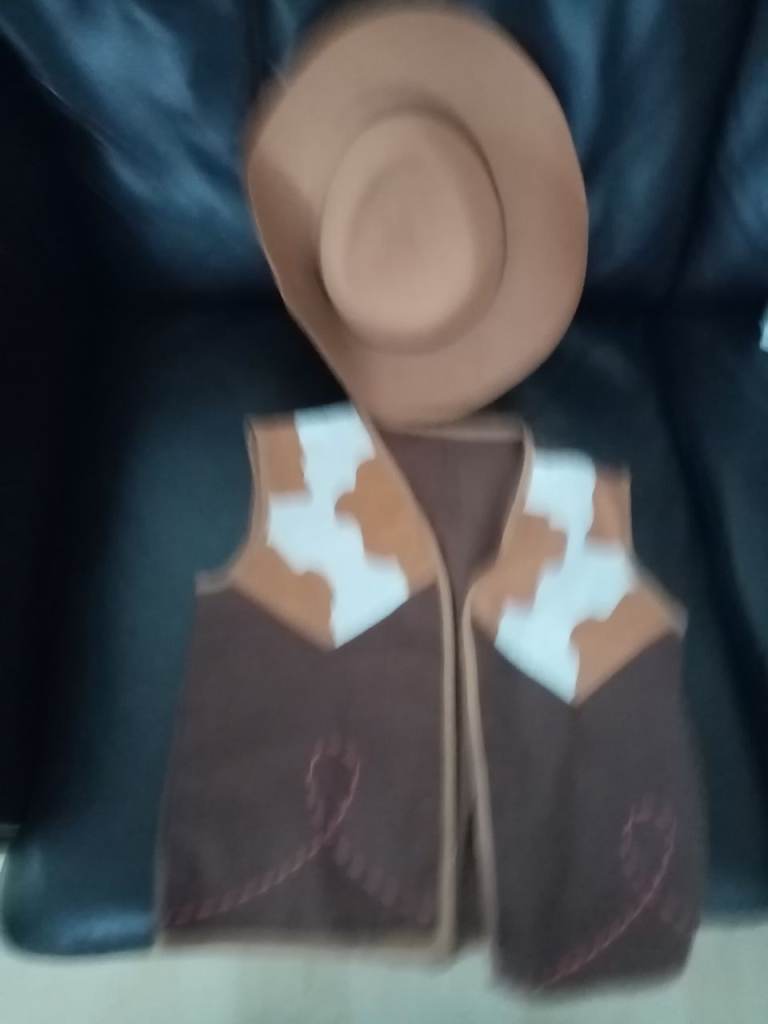 Woody hat and waistcoat. 