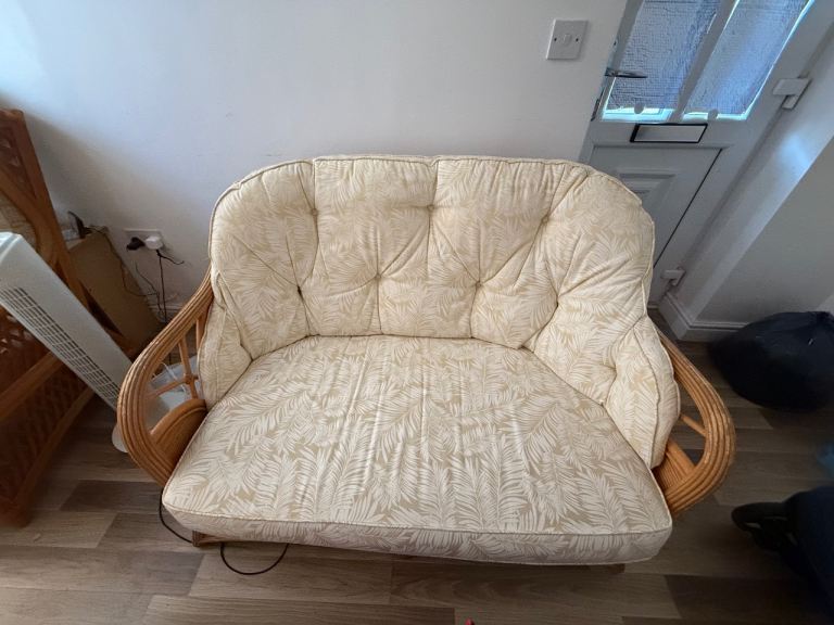 Wooden Sofa with Cushions – Good Condition, Minor Wear