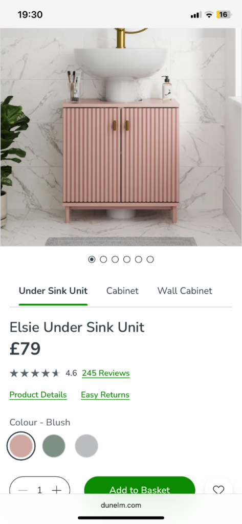 Elsie Under Sink Unit Blush Pink – Brand New